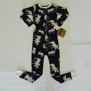 NWT Lazy One Classic Moose Navy Youth 1 Piece Flapjack Long John sz 6